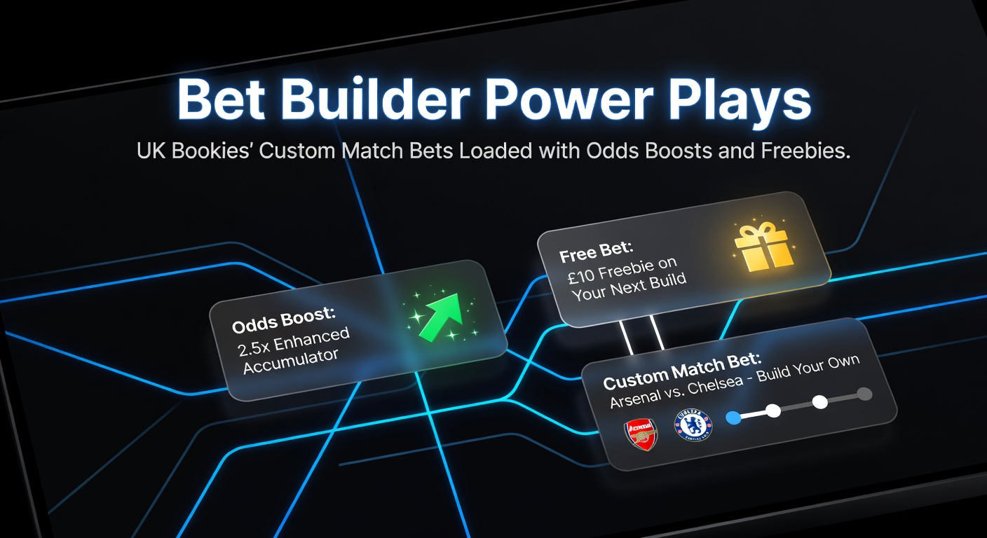 Graphic showing a soccer match bet builder interface with multiple custom selections like player shots, corners, and cards combined into one boosted bet