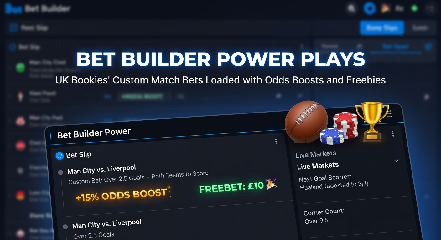 Screenshot of a bet builder bet slip on a UK bookmaker app, highlighting odds boost icon and free bet token integration for a Champions League match