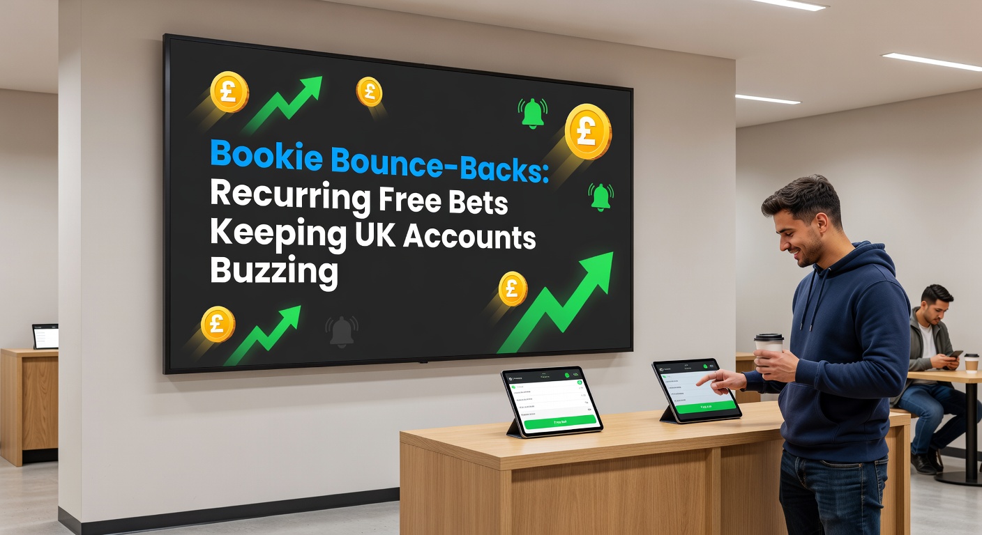 Collage of UK bookmaker apps displaying recurring free bet promotions, loyalty dashboards, and wager triggers on mobile screens