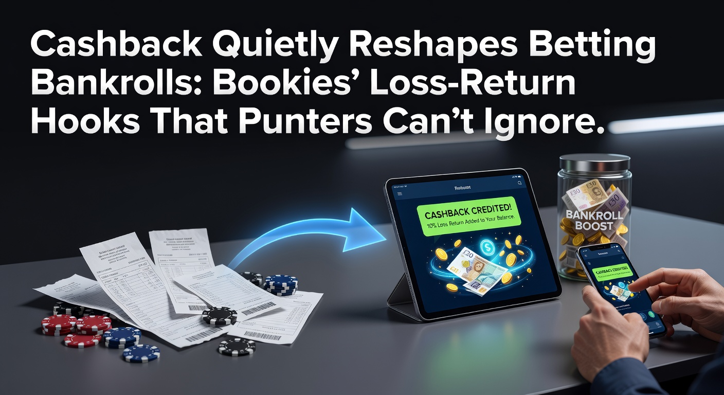 Graphic showing cashback cycle where losses transform into reusable betting credits, with arrows looping from wager to refund