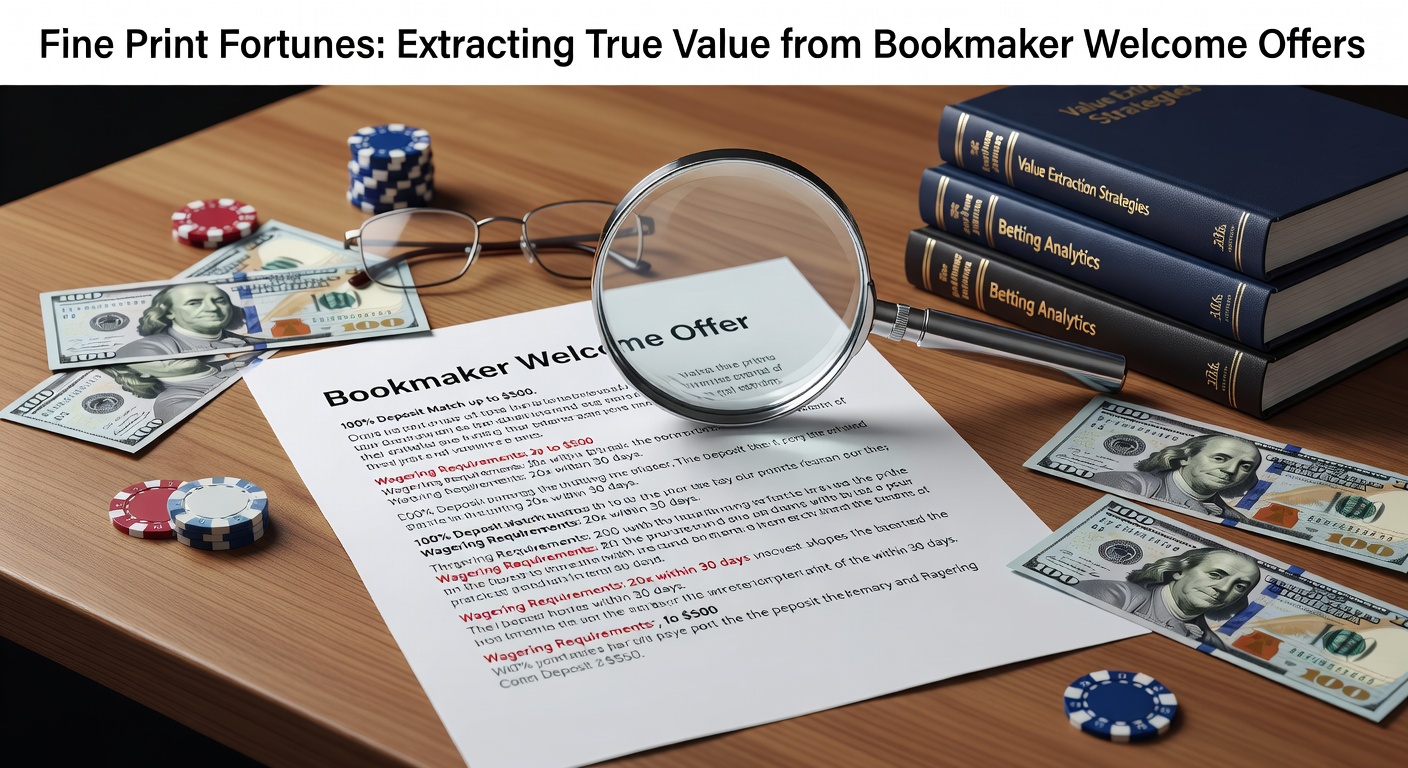 A close-up view of a contract document with highlighted fine print clauses under a magnifying glass, symbolizing the scrutiny needed for bookmaker terms