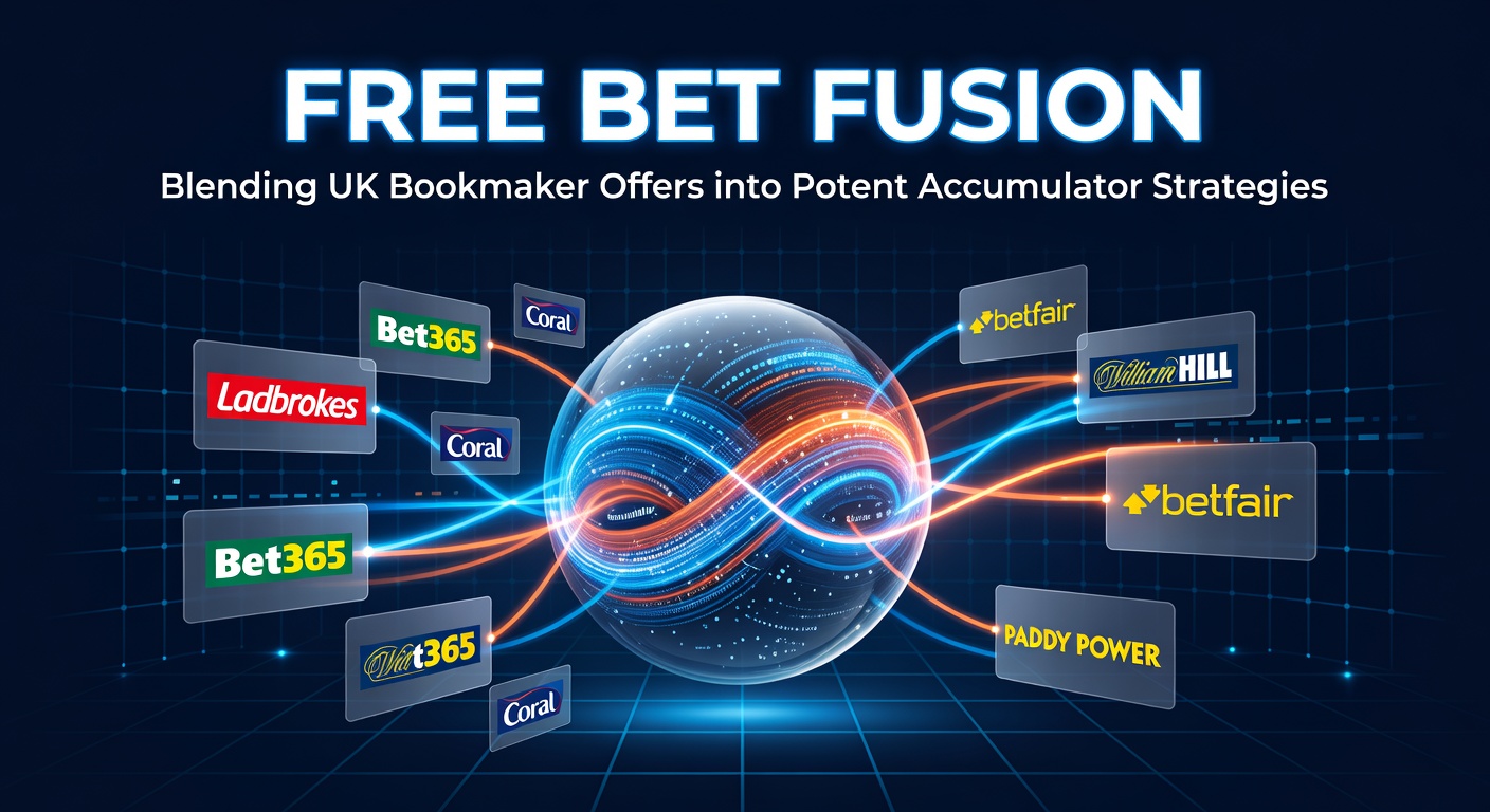 Dynamic graphic showing free bet icons merging into a high-odds accumulator chain across UK bookmaker logos