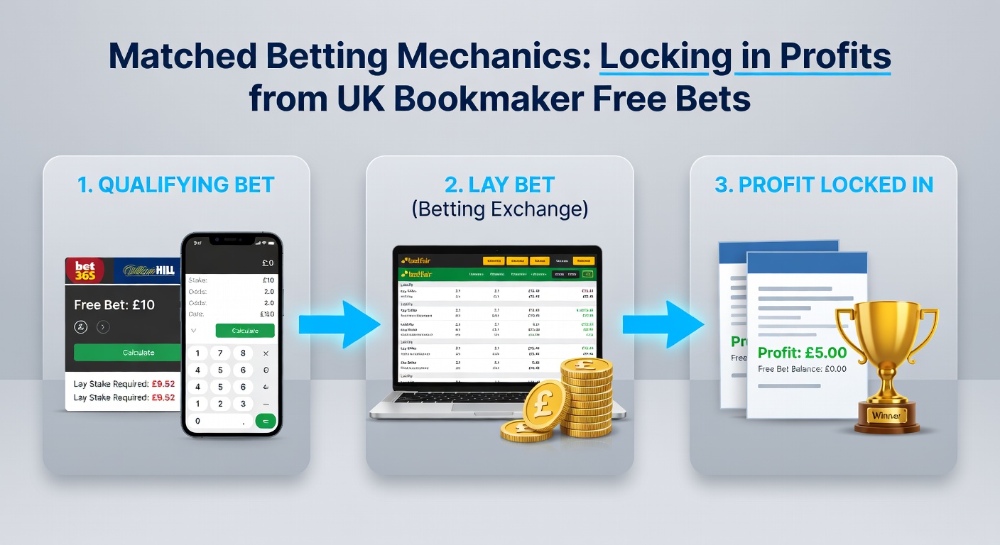 Screenshot of a matched betting calculator displaying stake recommendations, profit projections, and odds matching for a free bet extraction