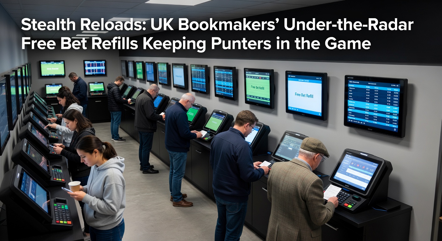 Screenshot of a UK bookmaker app showing a subtle free bet notification popping up mid-session, with blurred odds in the background